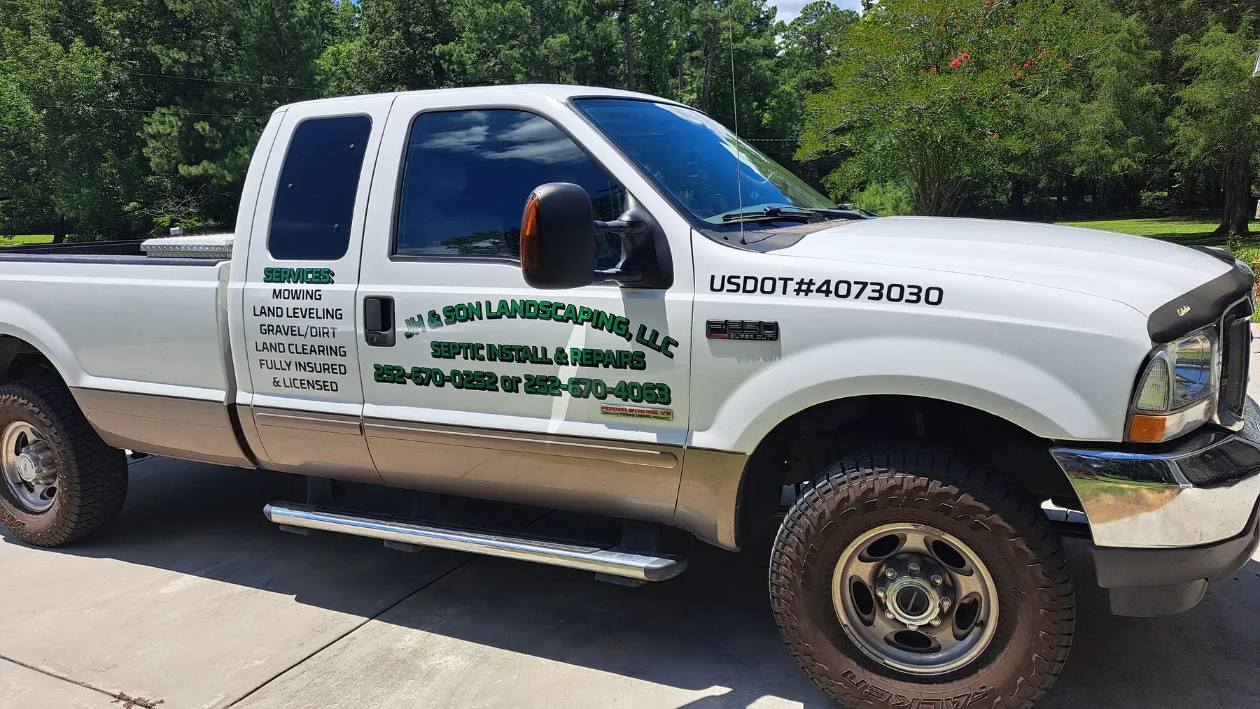 Commercial fleet pickup with coordinated door graphics